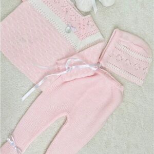 Adorable Pink Knit Baby Bodysuit Set